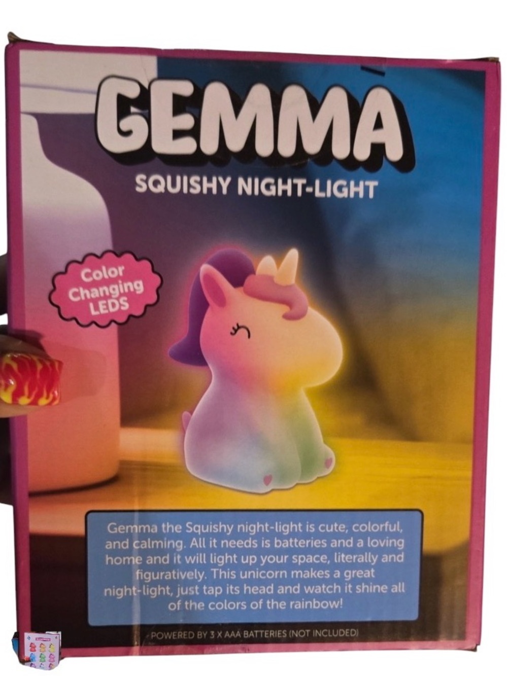 GEMMA Squishy Unicorn Night-Light - Pastel Rainbow Colors